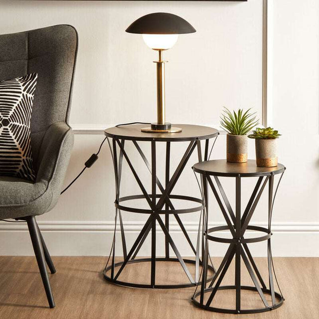 Avantis Set Of 2 Cross Design Black Side Tables Orsina