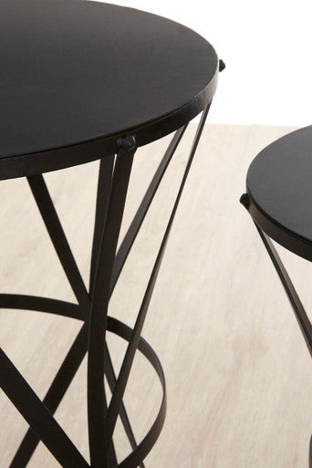Avantis Set Of 2 Cross Design Black Side Tables Orsina
