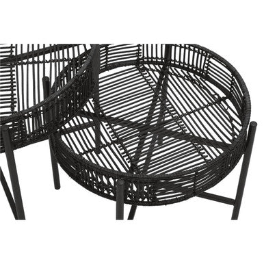 Orsina Black Wicker Side Tables with Circular Design and Elegant Lines for Modern Living Spaces