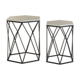 Arcana Marble and Black Metal Set Of Two Hexagonal Side Tables Orsina