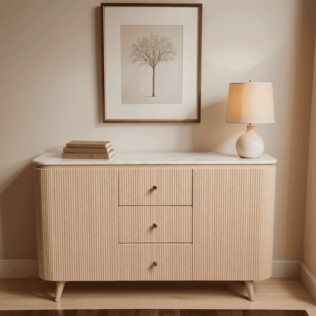 Bundi Natural Marble & Wood Extra Large Sideboard Verty Furniture