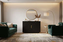 Stylish black geometric sideboard from Shades 4 Seasons in a modern living room setting