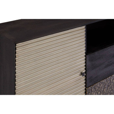 Orsina sideboard featuring a textured design with ribbed doors and sleek black accents