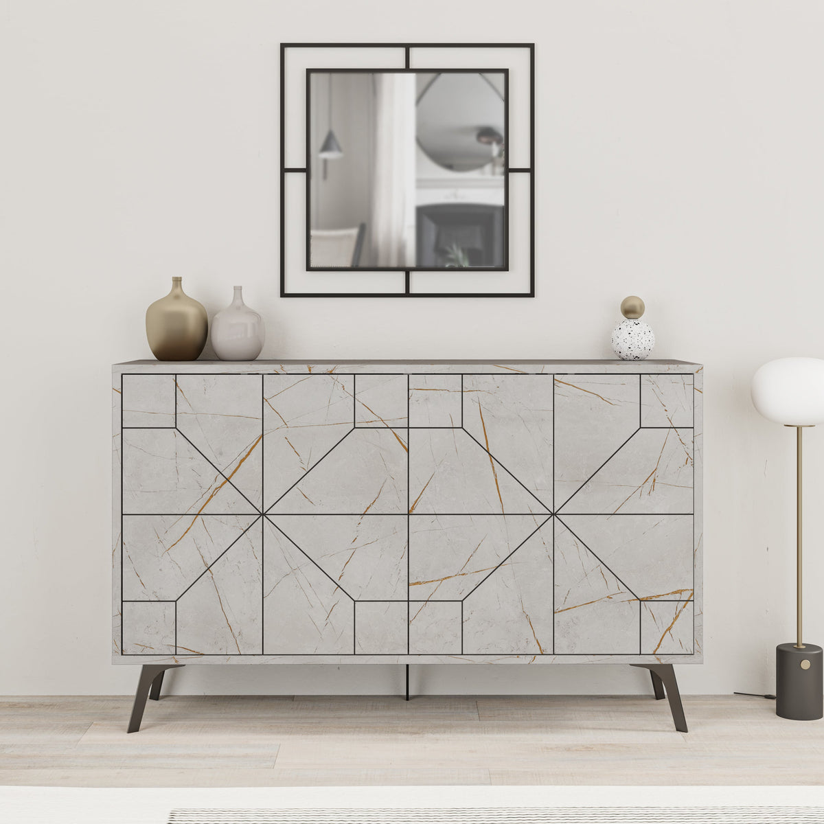 Decortie stylish sideboard with geometric design and gold accents, perfect for modern interiors