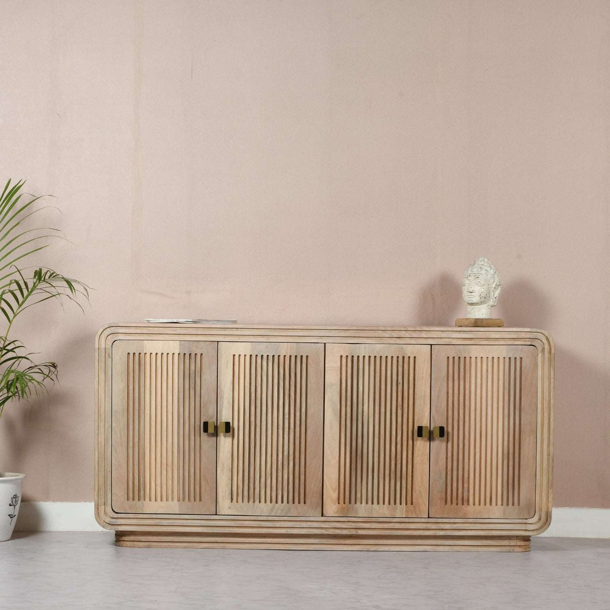Verty Furniture Sideboard with Ribbed Design and Three Storage Cabinets for Modern Interiors