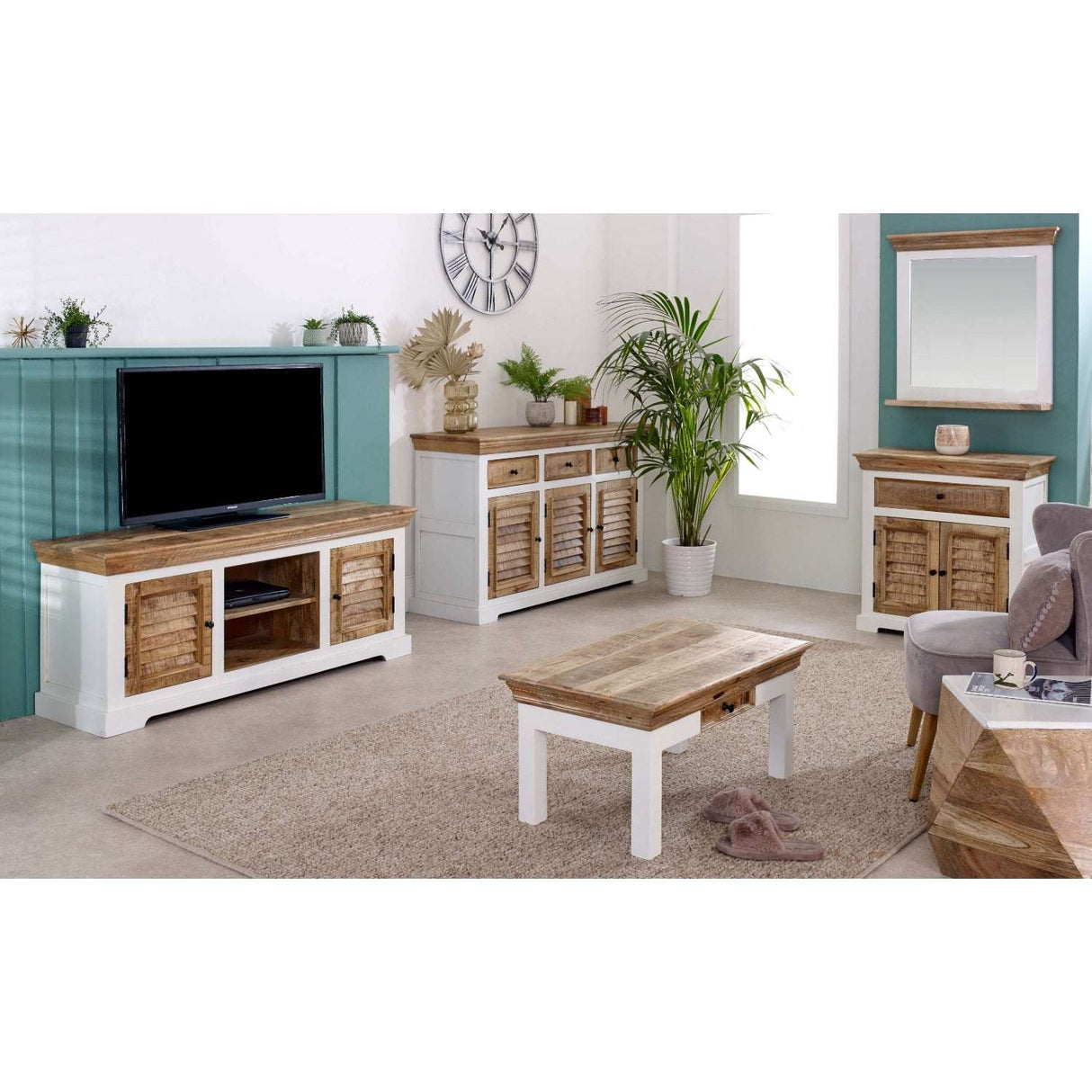 Verty Furniture Sideboard in a stylish living room with natural wood finish and storage compartments