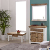 Verty Furniture rustic sideboard with wooden finish and decorative mirror in a modern living room