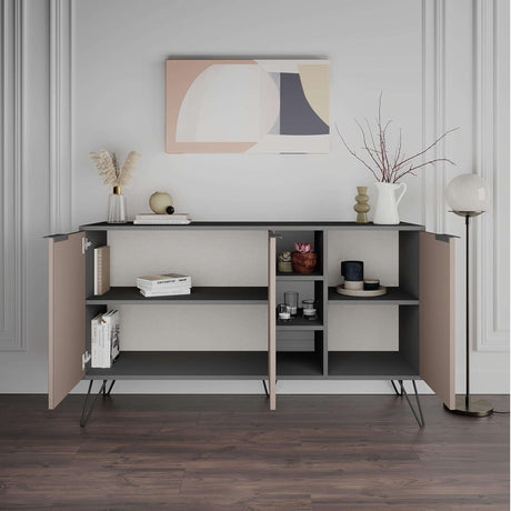 Modern Decortie sideboard in neutral tones with spacious shelves and stylish legs for contemporary decor