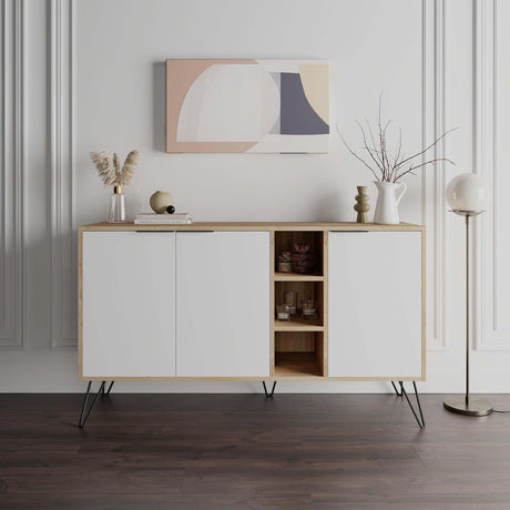 Modern Decortie sideboard with white doors and wooden accents, ideal for stylish storage solutions