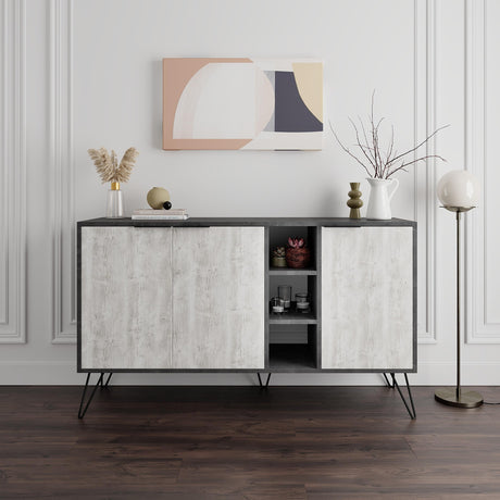 Modern Decortie sideboard with grey doors and sleek black frame for stylish storage