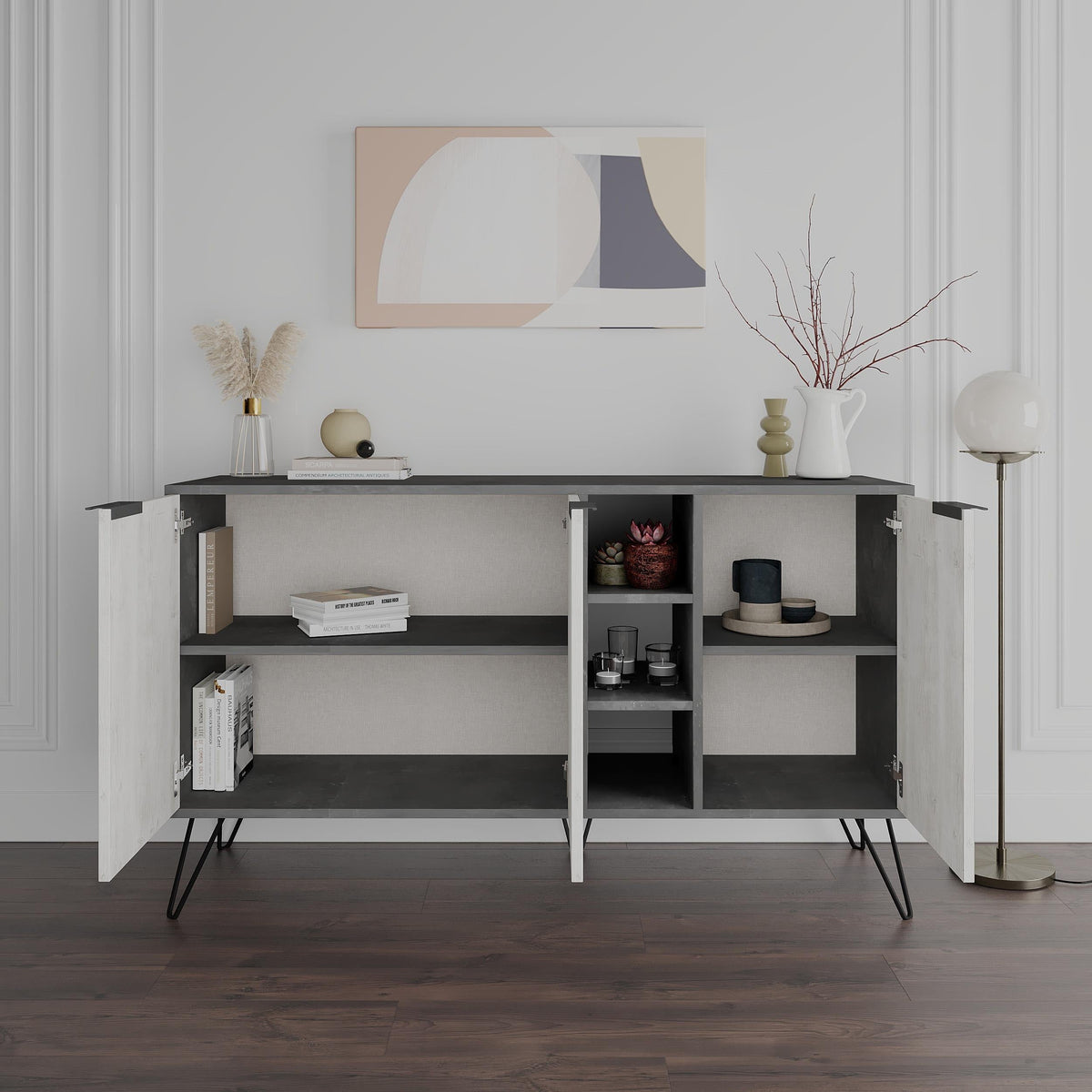Decortie modern sideboard with stylish design and spacious shelves for storage and display