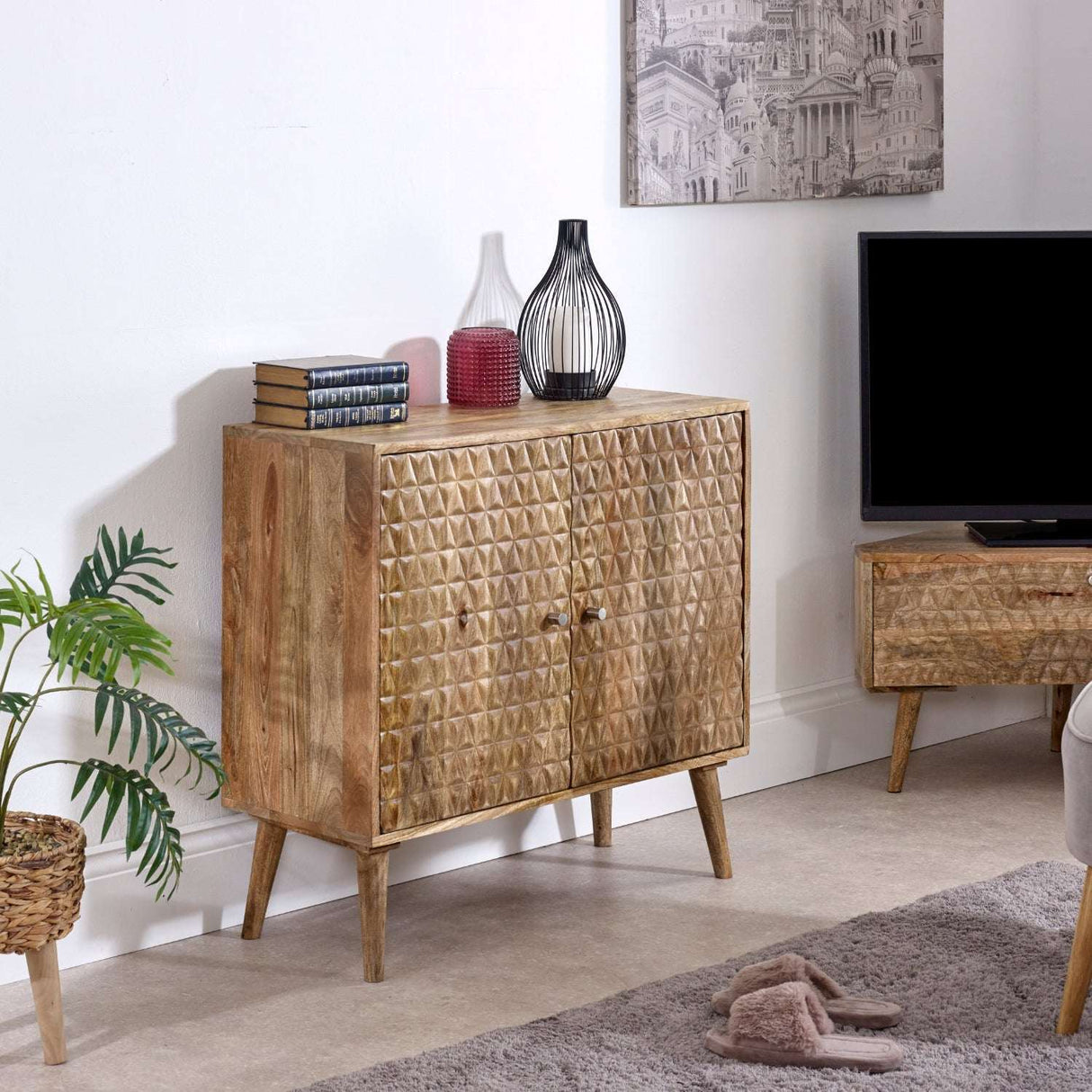 Verty Furniture Sideboard with Geometric Pattern and Natural Wood Finish for Modern Living Spaces