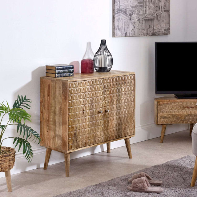 Verty Furniture Sideboard with Geometric Pattern and Natural Wood Finish for Modern Living Spaces