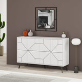 Decortie modern sideboard in white with geometric design and four drawers for stylish storage