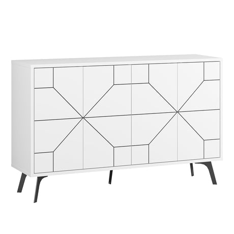 Decortie modern white sideboard with geometric design and sleek black legs for stylish storage