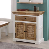 Verty Furniture Sideboard with a White Finish and Rustic Wooden Top and Doors