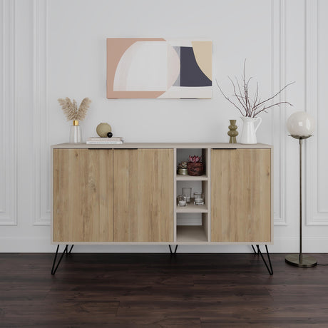 Decortie modern sideboard in light wood with sleek legs and storage compartments