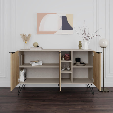 Decortie sideboard with open shelves and closed compartments in a stylish modern setting