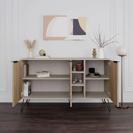 Decortie sideboard with open shelves and closed compartments in a stylish modern setting