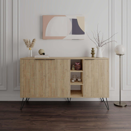 Decortie sideboard in natural wood finish with sleek design and open shelving for stylish storage