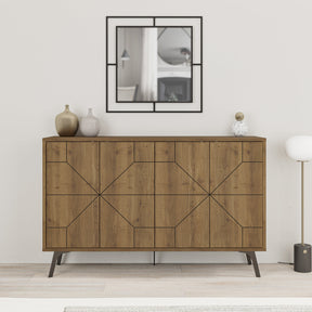 Decortie wooden sideboard with geometric design and sleek legs, perfect for modern interiors