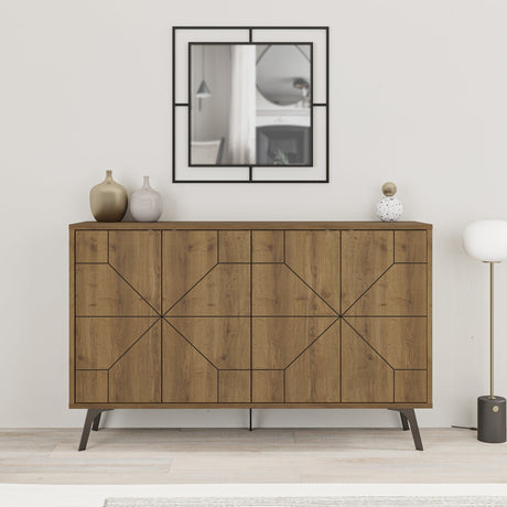 Decortie wooden sideboard with geometric design and sleek legs, perfect for modern interiors