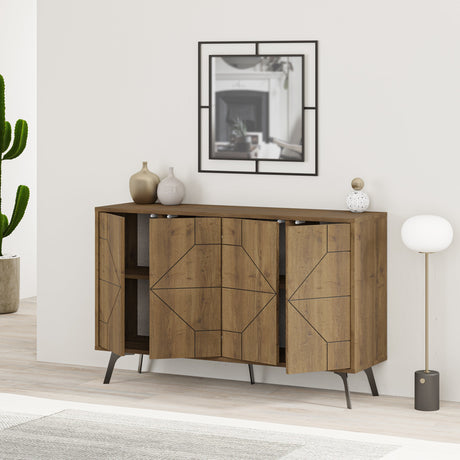 Decortie Sideboard in Wood with Geometric Design and Space for Storage and Display