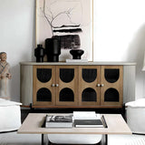 Nisu Home Cabinet with Elegant Design and Black Ribbed Doors for Stylish Living Spaces