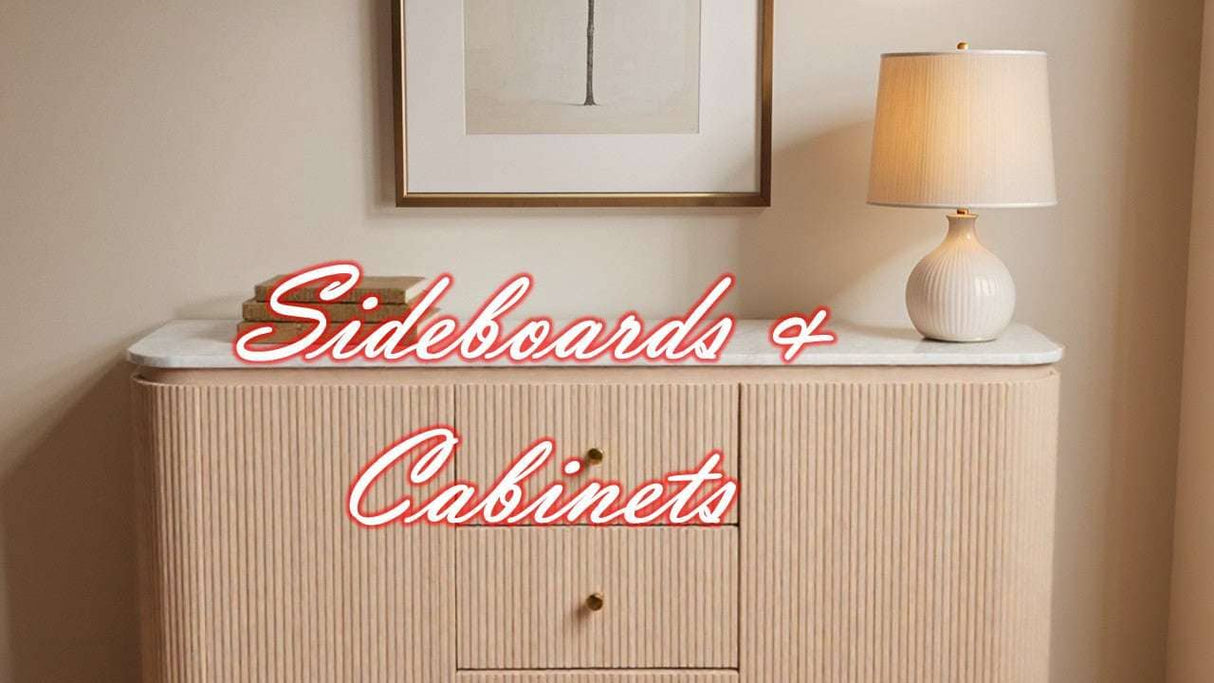 Nisu Home Cabinet featuring a minimalist design with a stylish lamp and artwork