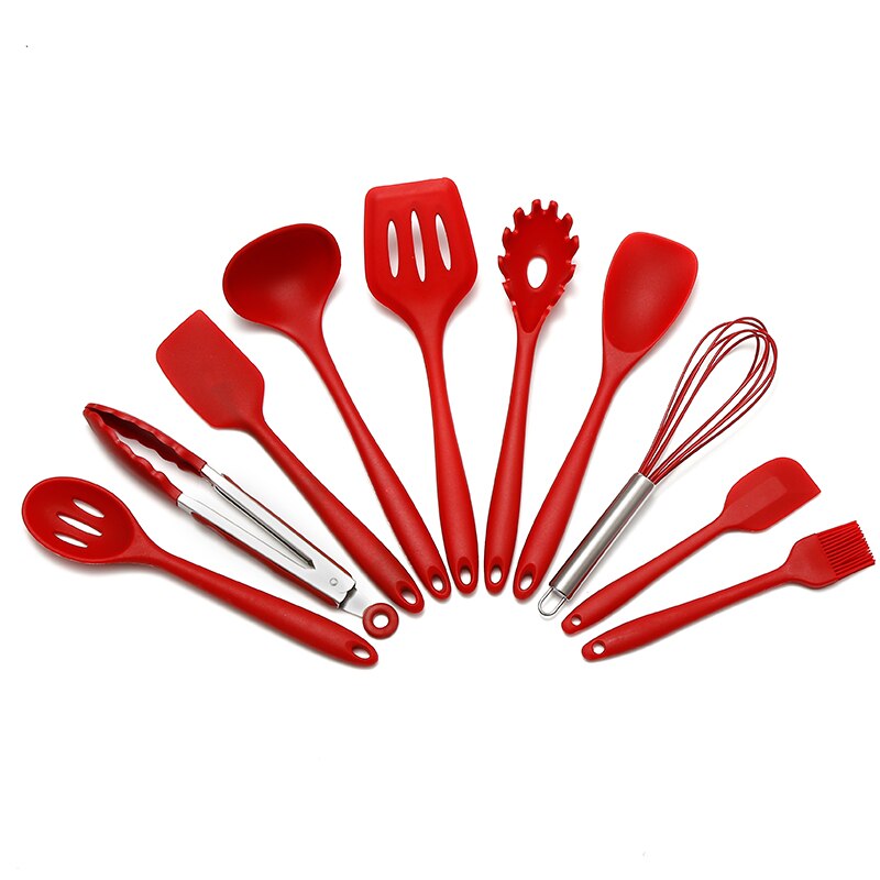 Silicone Cookware Set - Eco-Friendly Versatility - 10 Piece Kitchen Set Red N/A