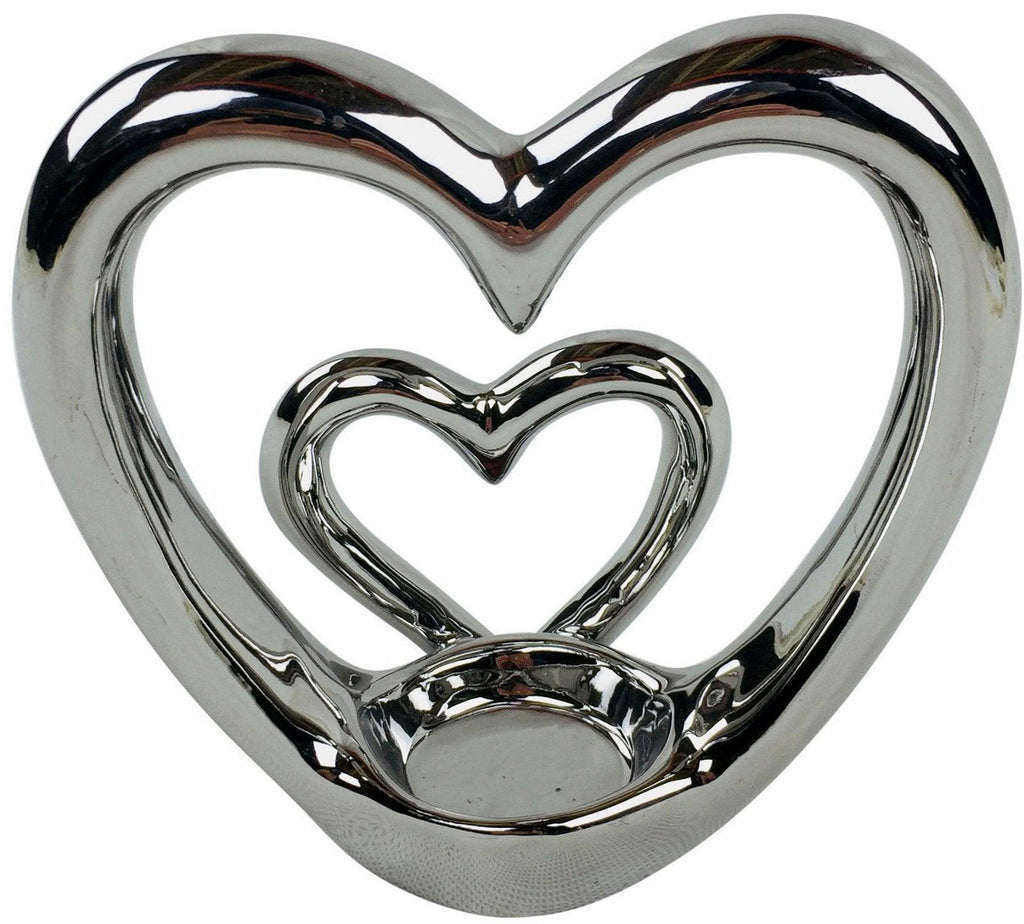 Silver Double Heart Tealight Holder Geko Products