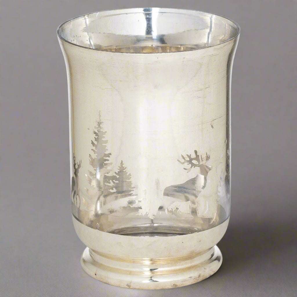 The Noel Collection Large Silver Forest Candle Holder SILVER GLASS Shades 4 Seasons