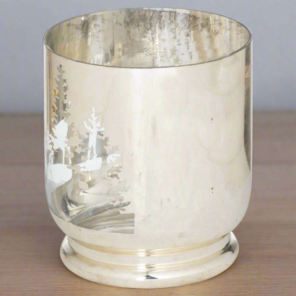 The Noel Collection Medium Silver Forest Candle Holder SILVER GLASS Shades 4 Seasons
