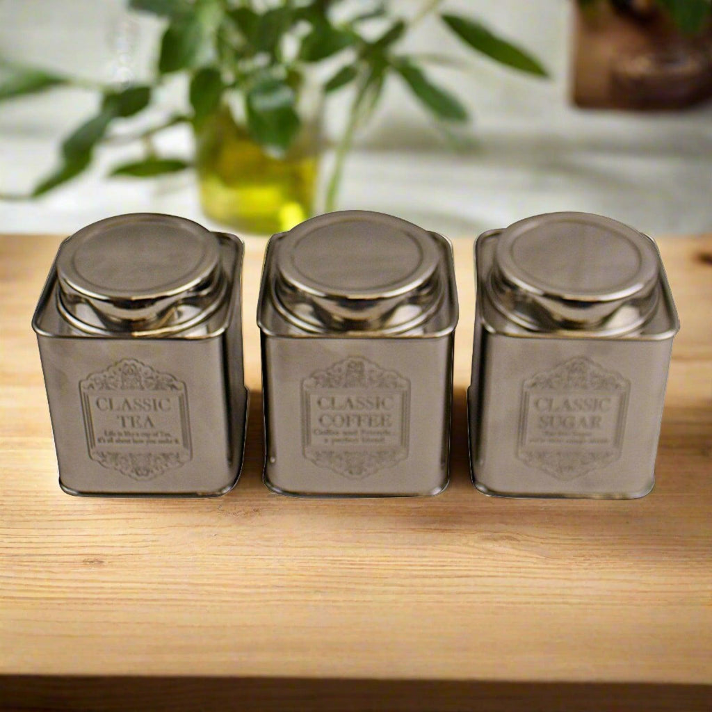 Silver Metal Tea, Coffee & Sugar Storage Tins Geko Products