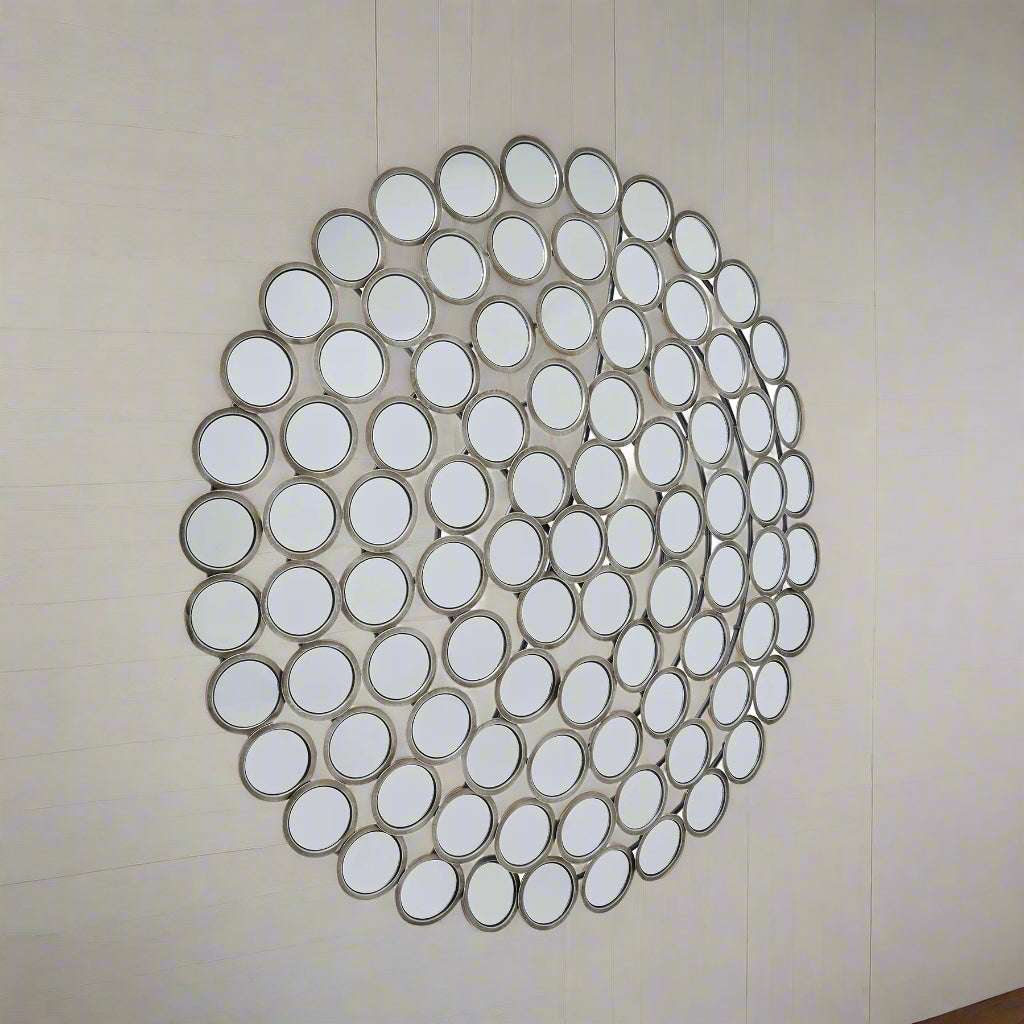 Large Round Convex Antiqued Silver Multi Mirror SILVER METAL Shades 4 Seasons