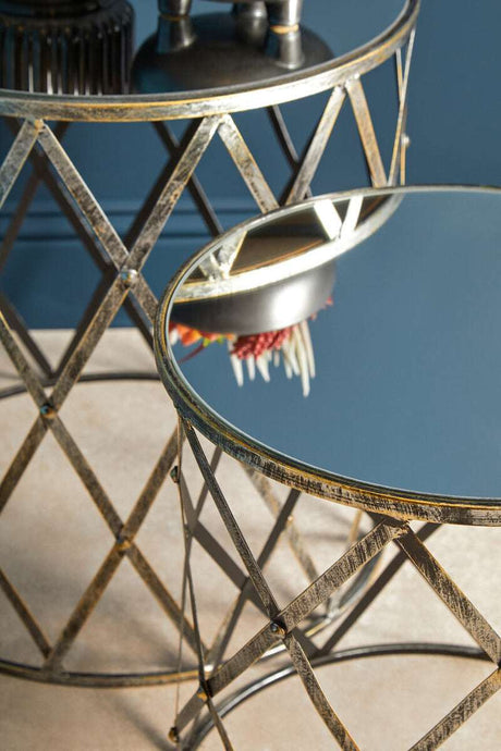 Avantis Set Of Two Diamond Design Silver Tables Orsina