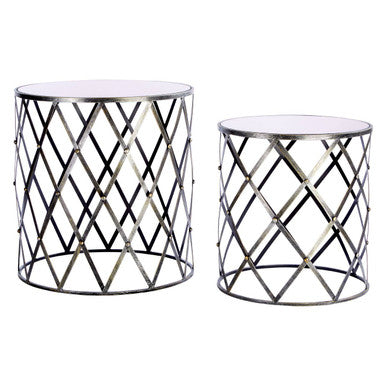 Avantis Set Of Two Diamond Design Silver Tables Orsina