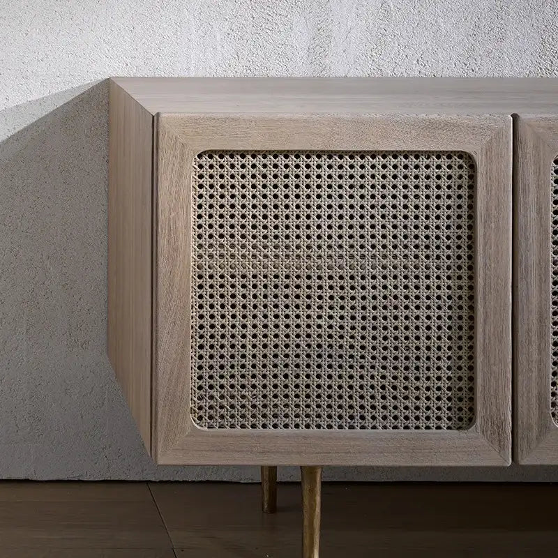 Nisu Home Cabinet with Rattan Front Panels and Minimalist Design for Stylish Storage