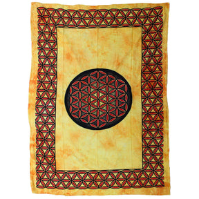 Single Cotton Bedspread and Wall Hanging - Flower of Life - Orange AW-Dropship