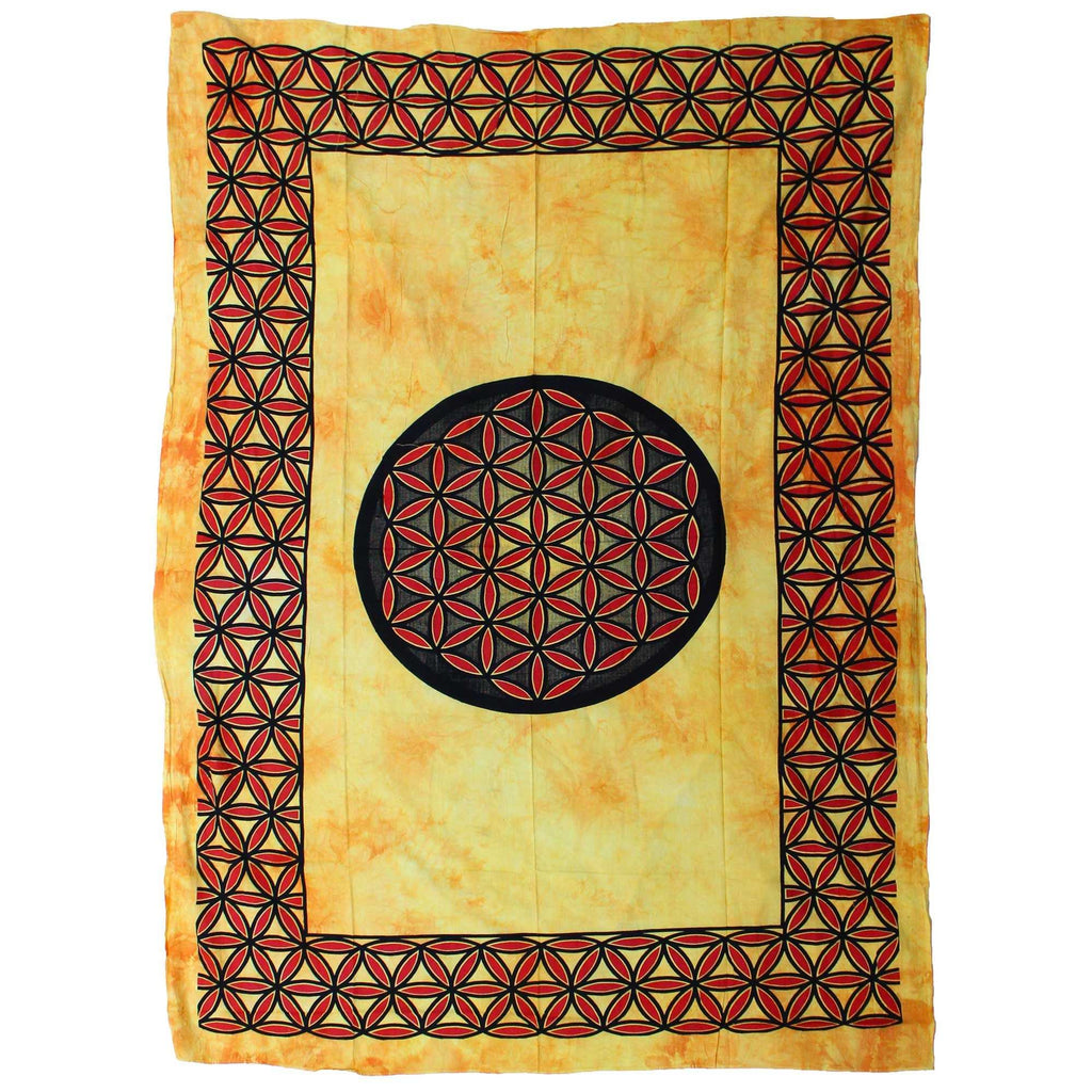 Single Cotton Bedspread and Wall Hanging - Flower of Life - Orange AW-Dropship