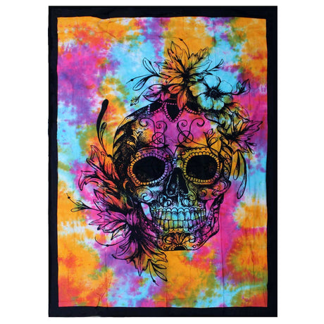 Single Cotton Bedspread and Wall Hanging - Day of Dead Skull AW-Dropship