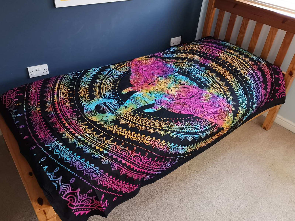Single Cotton Bedspread and Wall Hanging - Elephant Head AW-Dropship