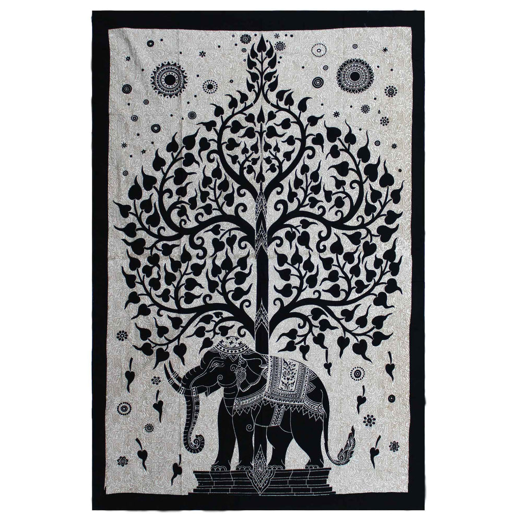 Single Cotton Bedspread and Wall Hanging - Mono - Elephant Tree AW-Dropship