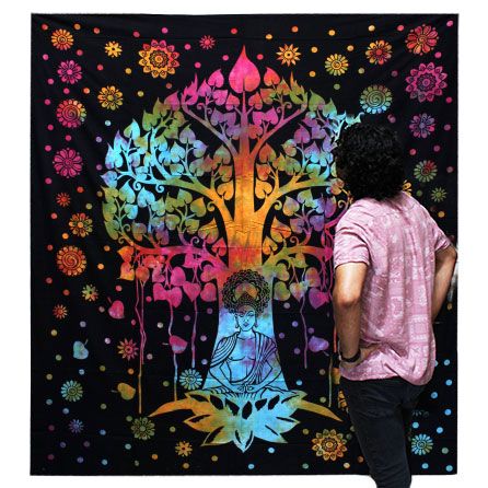 Single Cotton Bedspread and Wall Hanging - Bodhi Tree AW-Dropship
