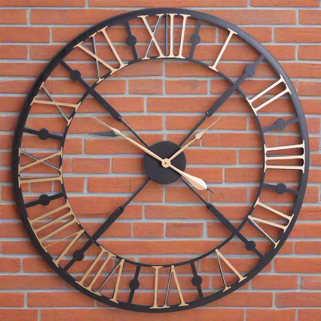 Shades 4 Seasons Large Skeleton Clock with Roman Numerals BLACK METAL Shades 4 Seasons