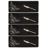 Slate Cheese Board with Bee Design and Accompanying Cheese Knives for Elegant Serving