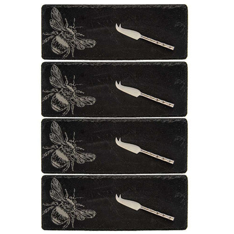 Slate Cheese Board with Bee Design and Accompanying Cheese Knives for Elegant Serving
