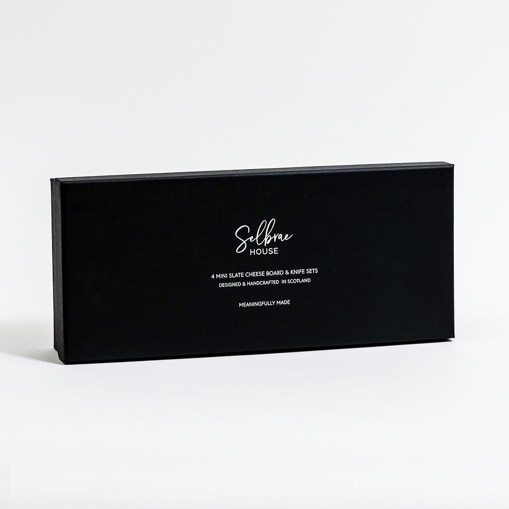 Selbrae House Slate Cheese Board and Knife Set Packaged Elegantly for Entertaining Guests