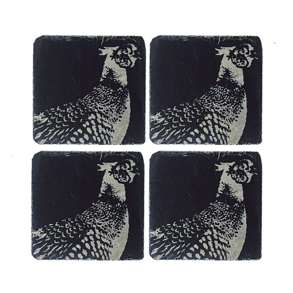 Selbrae House Slate Gift Set featuring four coasters with a stylish bird design