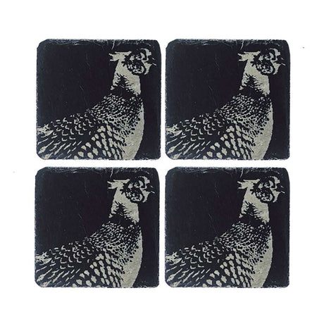 Selbrae House Slate Gift Set featuring four coasters with a stylish bird design